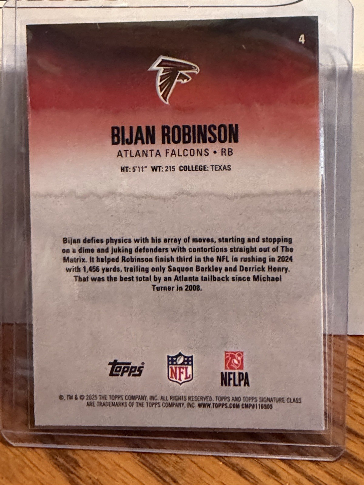 Topps 2025 Signature Class Bijan Robinson #4 RC Atlanta Falcons NFL Card — additional photo