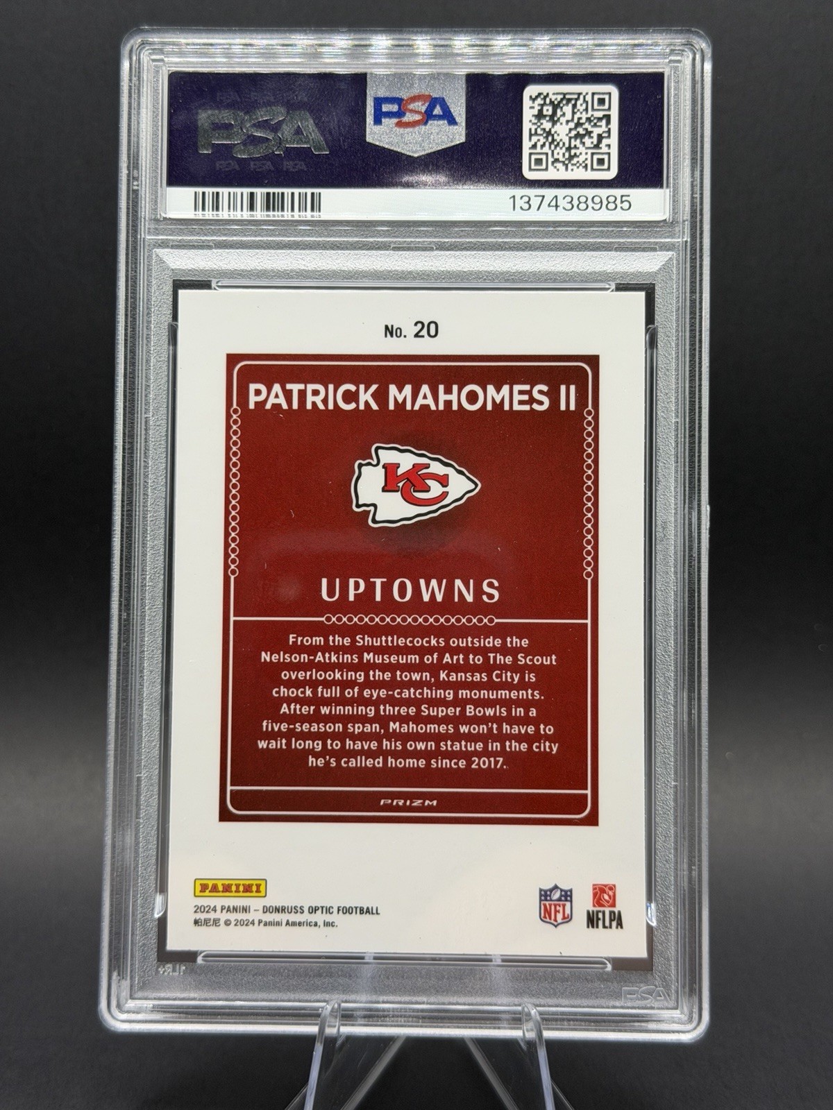 Panini 2024 Donruss Optic Uptowns Patrick Mahomes II #20 PSA 9 Chiefs — additional photo
